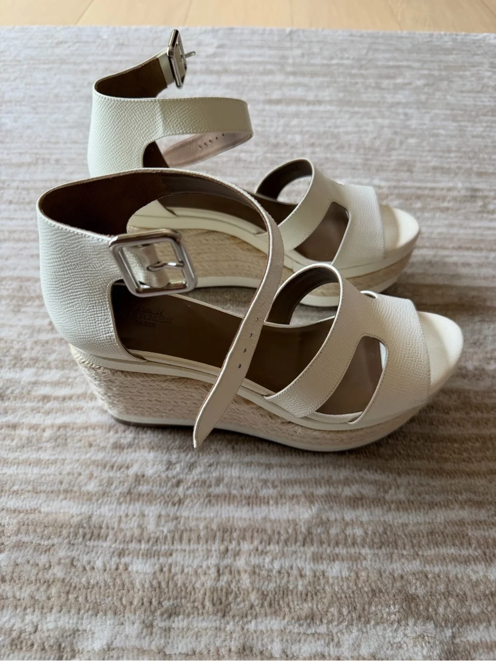Hermes Women’s white Ankle-Strap Wedge Sandals